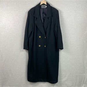 Vintage Spencer Douglas Womens Black Wool Over Coat Size 22W Gold Buttons Office